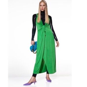 Zara Bright Green Twist-Front Dress S